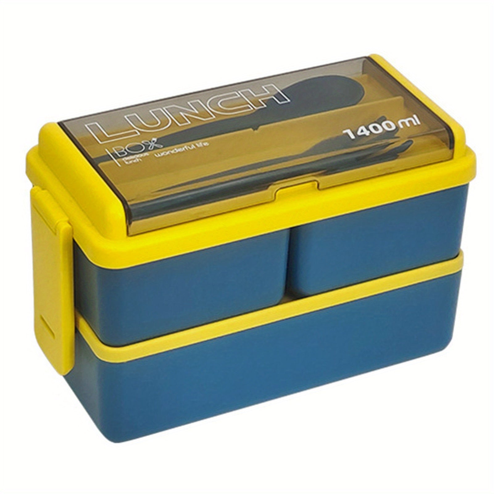 Ikki qavatli Bento tushlik qutisi, ajratgichli, suv o‘tkazmaydigan, mikroto‘lqinli pechda xavfsiz, PP materialdan tayyorlangan, ovqat tayyorlash uchun ideal – turli ranglarda mavjud, 1400ml