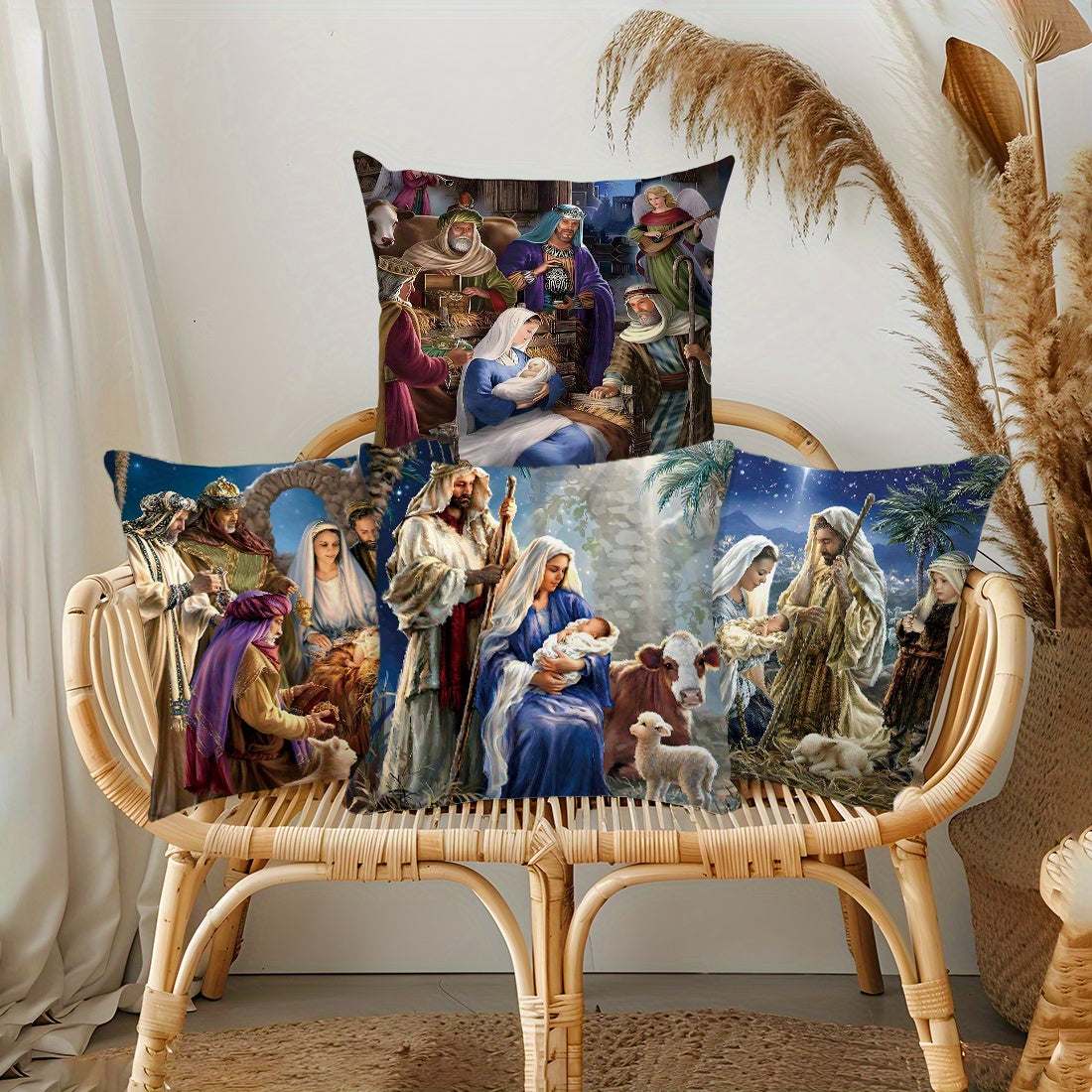 45x45cm Bible Story Illustration Peach Fleece Throw Pillow Cover for Living Room Sofa Bedroom