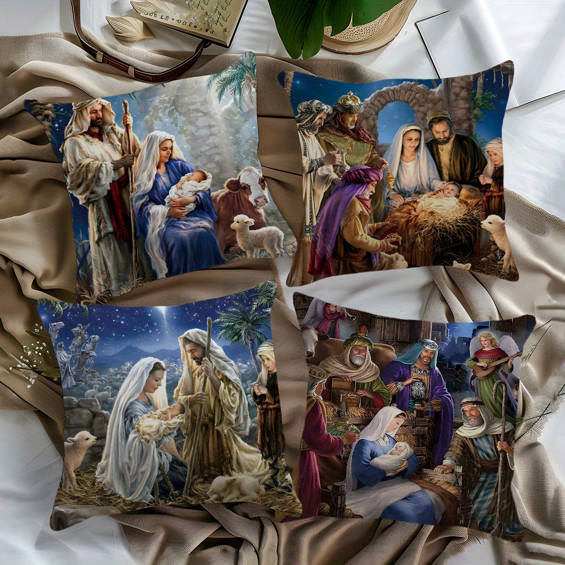 45x45cm Bible Story Illustration Peach Fleece Throw Pillow Cover for Living Room Sofa Bedroom