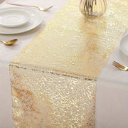 Gold Polyester Organza Table Runner with Glitter Accents for Weddings and Events