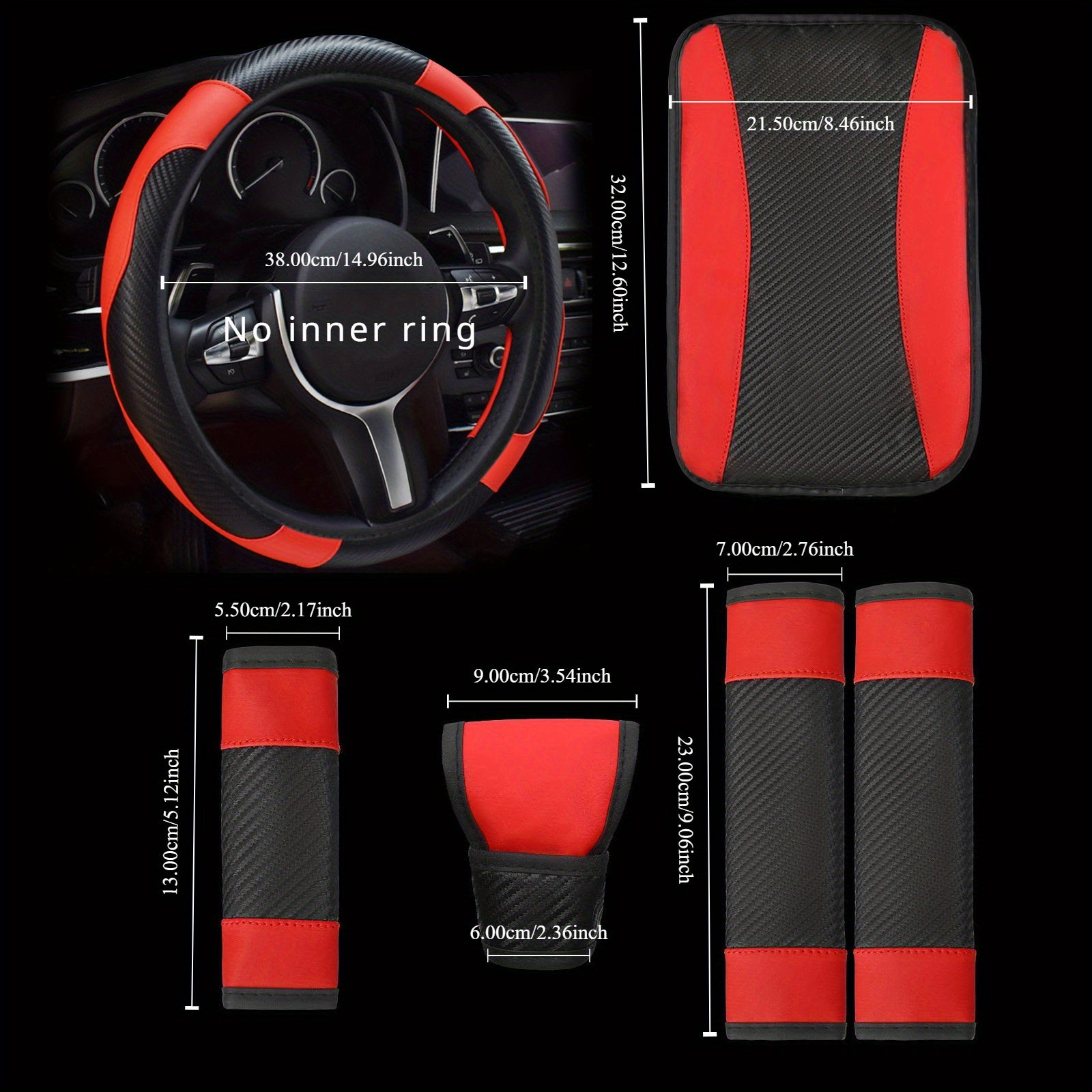 Universal avtomobil ichki bezaklar to'plami, 6 ta qism, PU charm bilan boshqarish g'ildiragi qopqog'i