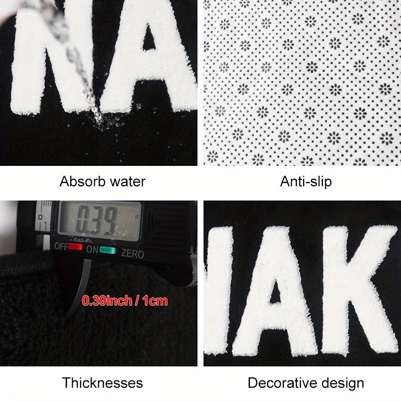 "GET NAKED" dizayni bilan mikrofiber hammom matosi - mashinada yuvish mumkin, hammom, dush yoki spa uchun sirpanmaydigan gilam - yoga, uy yoki kirish joyi uchun qiziqarli va yumshoq mato