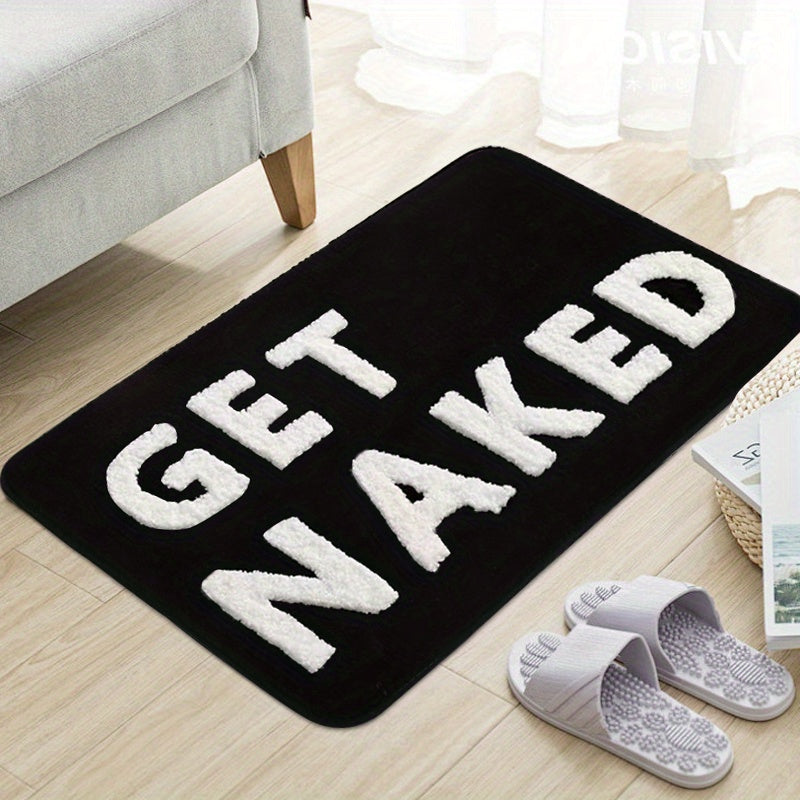 "GET NAKED" dizayni bilan mikrofiber hammom matosi - mashinada yuvish mumkin, hammom, dush yoki spa uchun sirpanmaydigan gilam - yoga, uy yoki kirish joyi uchun qiziqarli va yumshoq mato