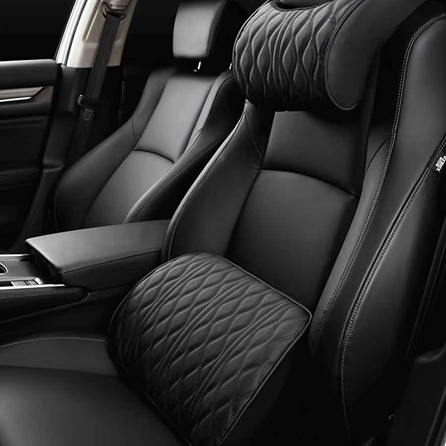 Car Interior Set PU Leather Memory Foam Neck Pillow Lumbar Support