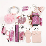 Set of 15 Rhinestone Safety Keychains with Storage Bag and Accessory Kit