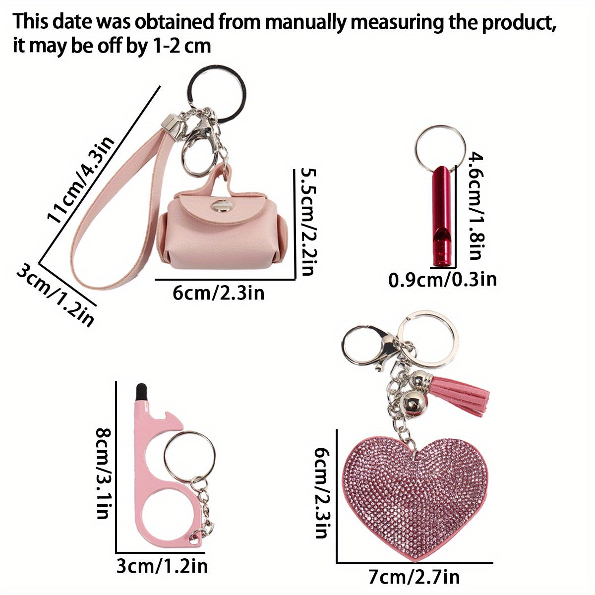 Set of 15 Rhinestone Safety Keychains with Storage Bag and Accessory Kit