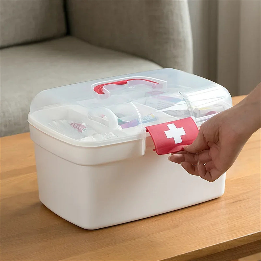 Large Capacity Handheld Plastic Medical Emergency Kit with Multiple Compartments for Home and Outdoor Use