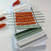 Bir qatorli barbekyu press mashinasi bilan mazali barbekyu taomlarini tayyorlash uchun qayta ishlatiladigan plastik barbekyu asbobi.