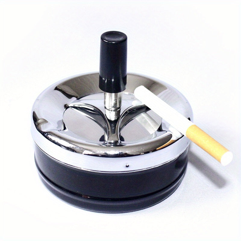 Metal Rotating Ashtray With Lid Windproof Indoor Outdoor Cigarette Accessory