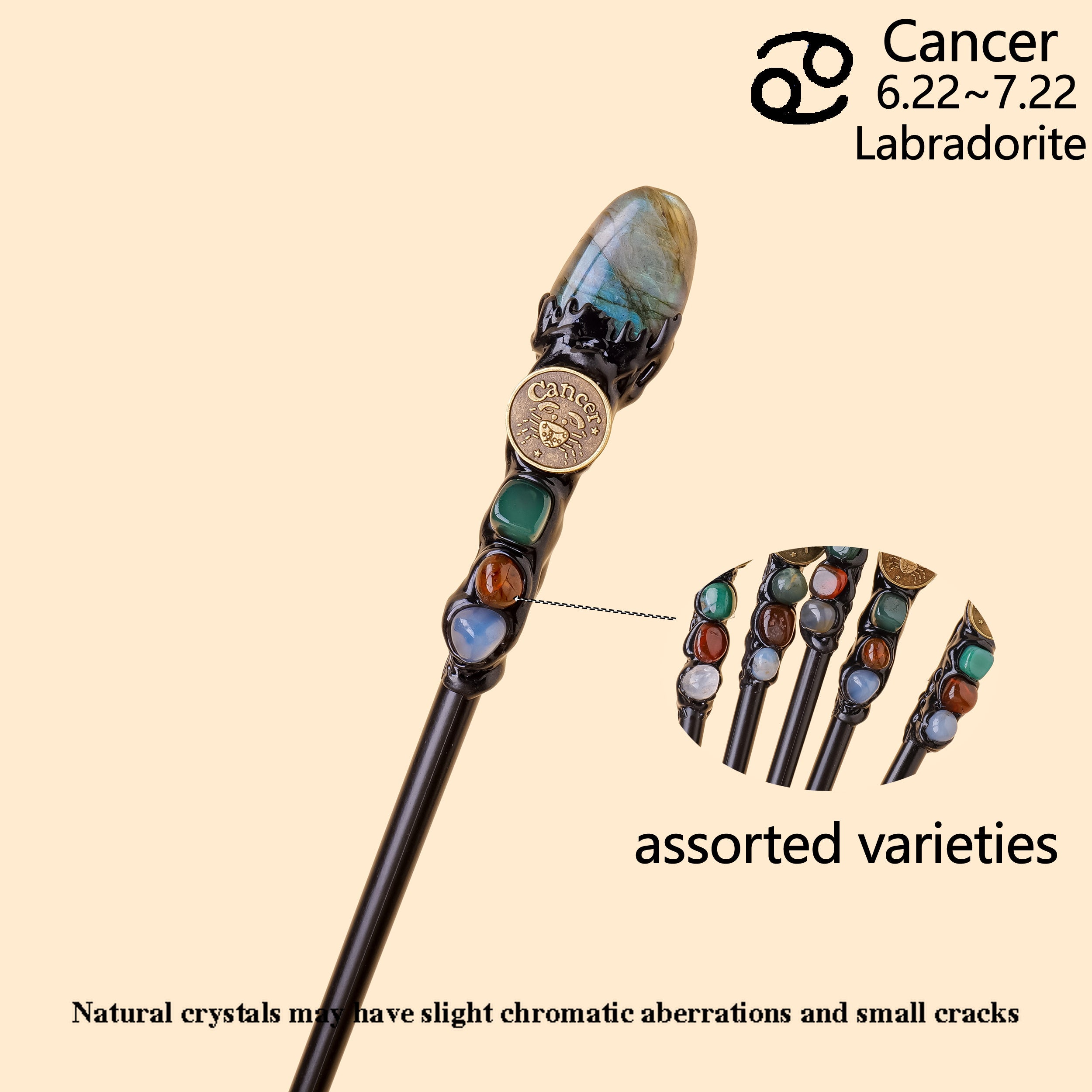 Магический скипетр с знаками зодиака, натуральными камнями, волшебная палочка, аксессуары для реквизита