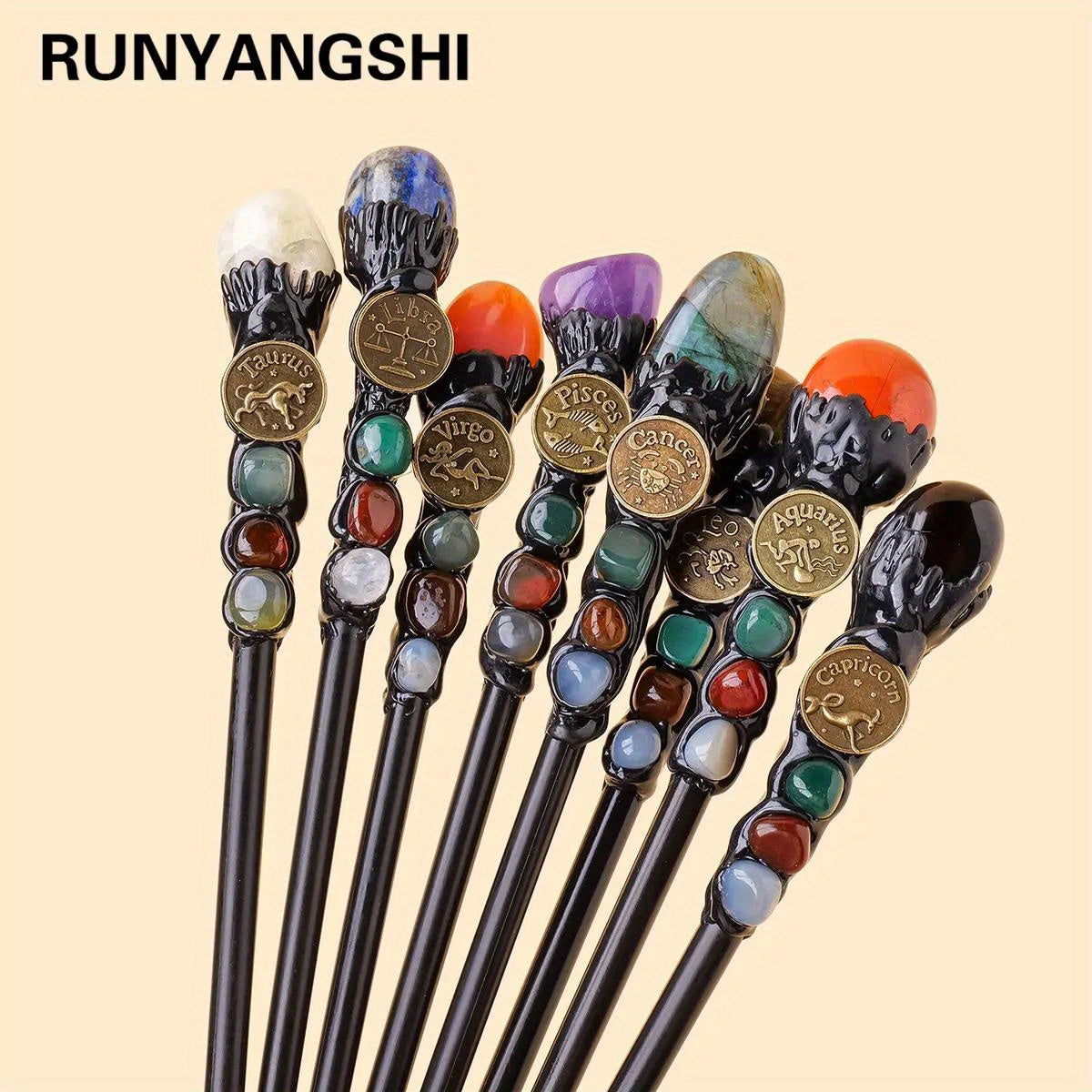 Магический скипетр с знаками зодиака, натуральными камнями, волшебная палочка, аксессуары для реквизита