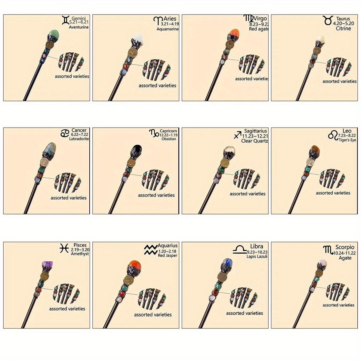 Магический скипетр с знаками зодиака, натуральными камнями, волшебная палочка, аксессуары для реквизита