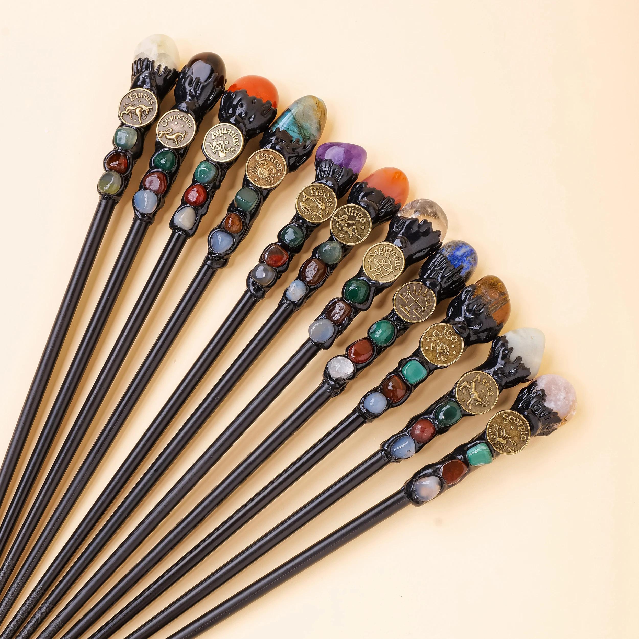 Магический скипетр с знаками зодиака, натуральными камнями, волшебная палочка, аксессуары для реквизита