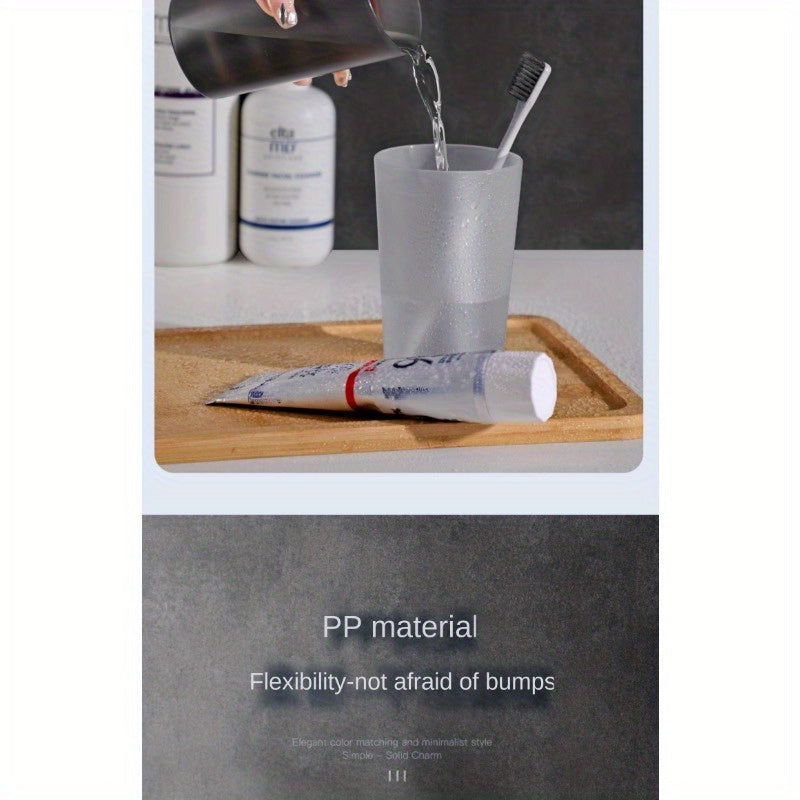 Set of 4 Transparent Plastic Mouthwash Cups with Matte Finish and Toothbrush Holder