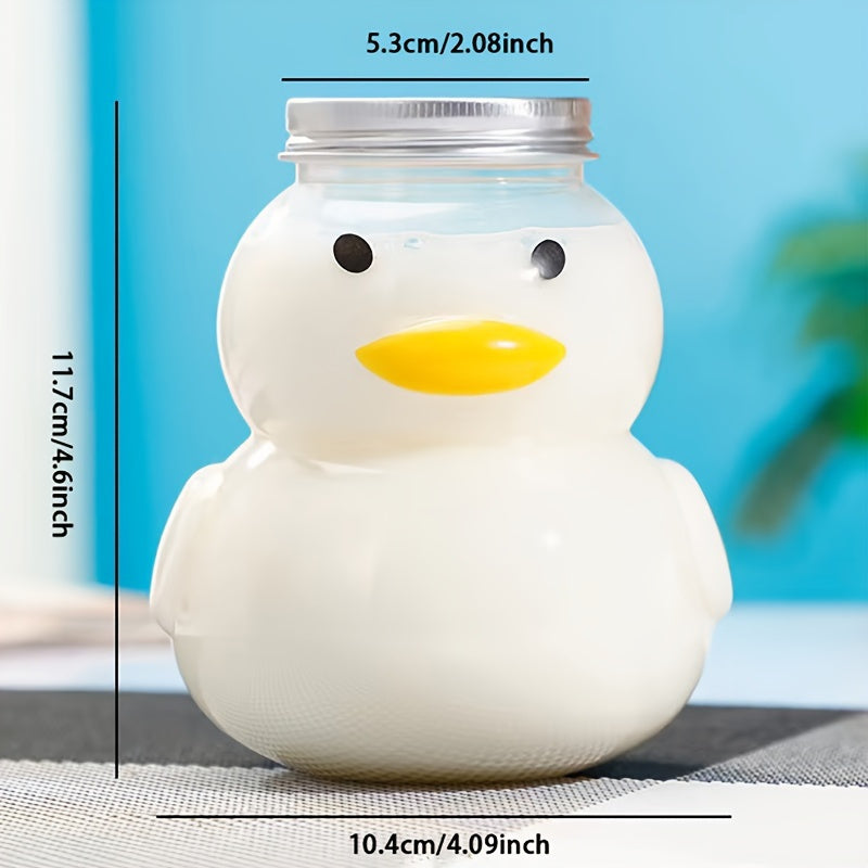 Duck Shaped PET Plastic Milk Tea Bottle 16.91oz Recyclable Lid Disposable Drinking Cup for Home Restaurant Picnic Camping Party