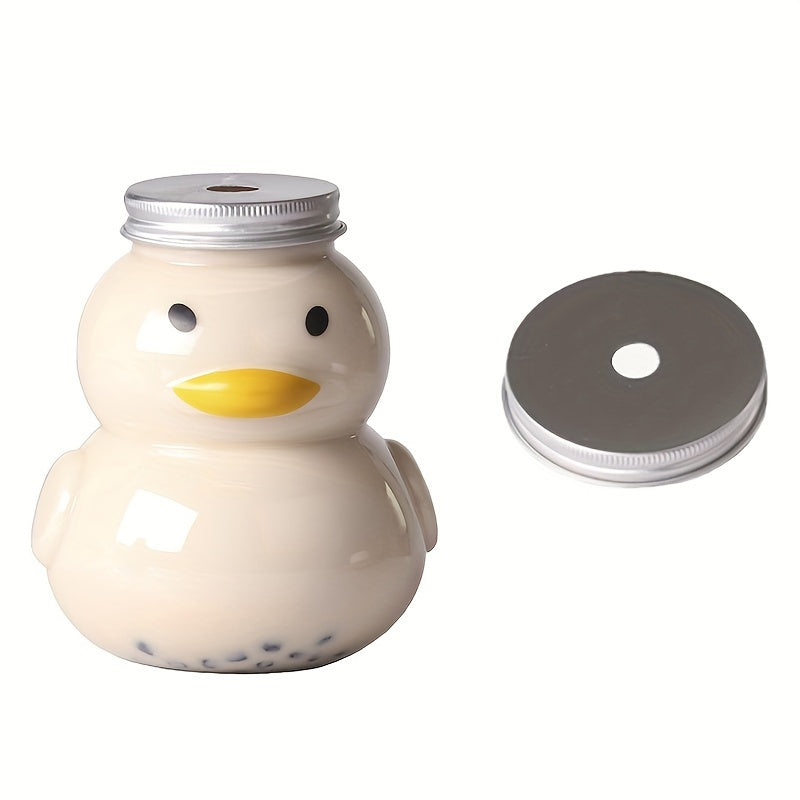 Duck Shaped PET Plastic Milk Tea Bottle 16.91oz Recyclable Lid Disposable Drinking Cup for Home Restaurant Picnic Camping Party