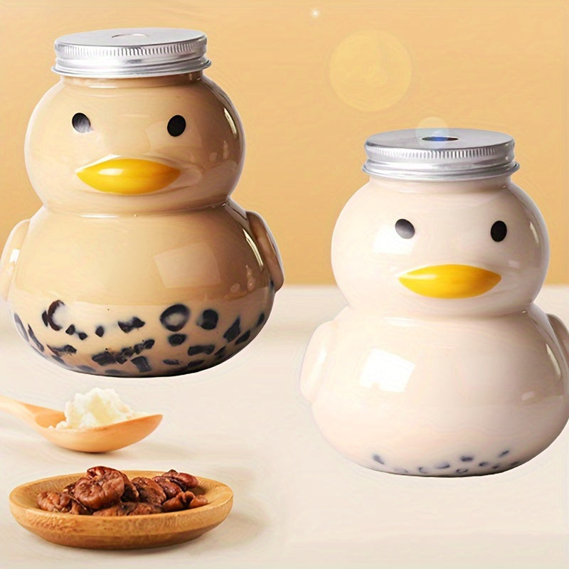 Duck Shaped PET Plastic Milk Tea Bottle 16.91oz Recyclable Lid Disposable Drinking Cup for Home Restaurant Picnic Camping Party