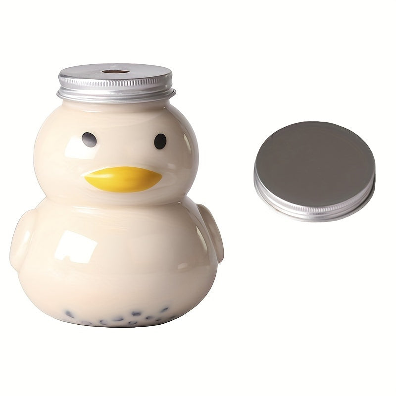 Duck Shaped PET Plastic Milk Tea Bottle 16.91oz Recyclable Lid Disposable Drinking Cup for Home Restaurant Picnic Camping Party
