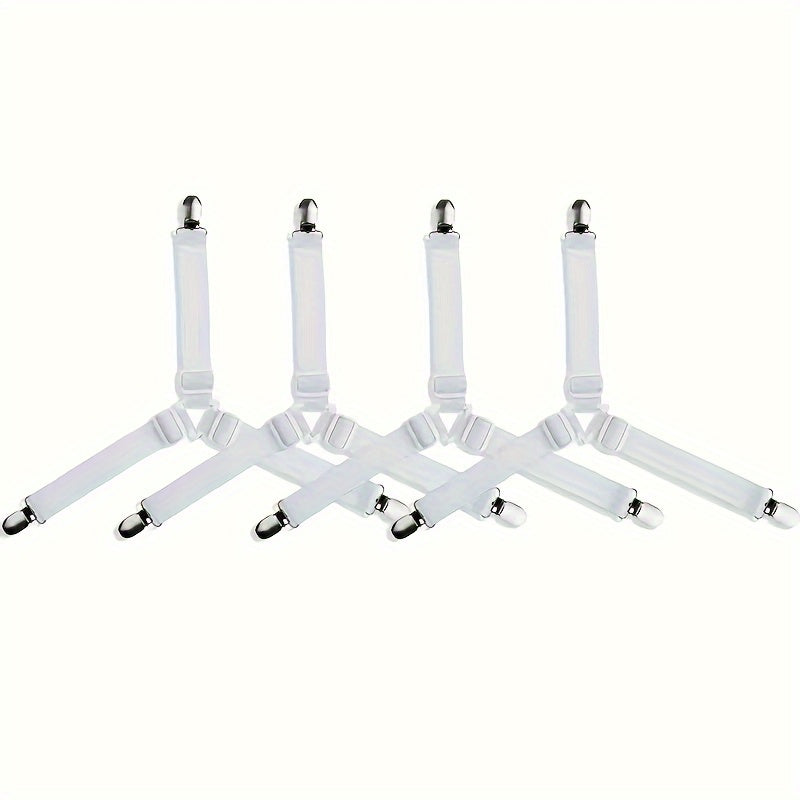 Set of 4 Adjustable Woven Bed Sheet Fasteners with Non-Slip Clips and Elastic Holders