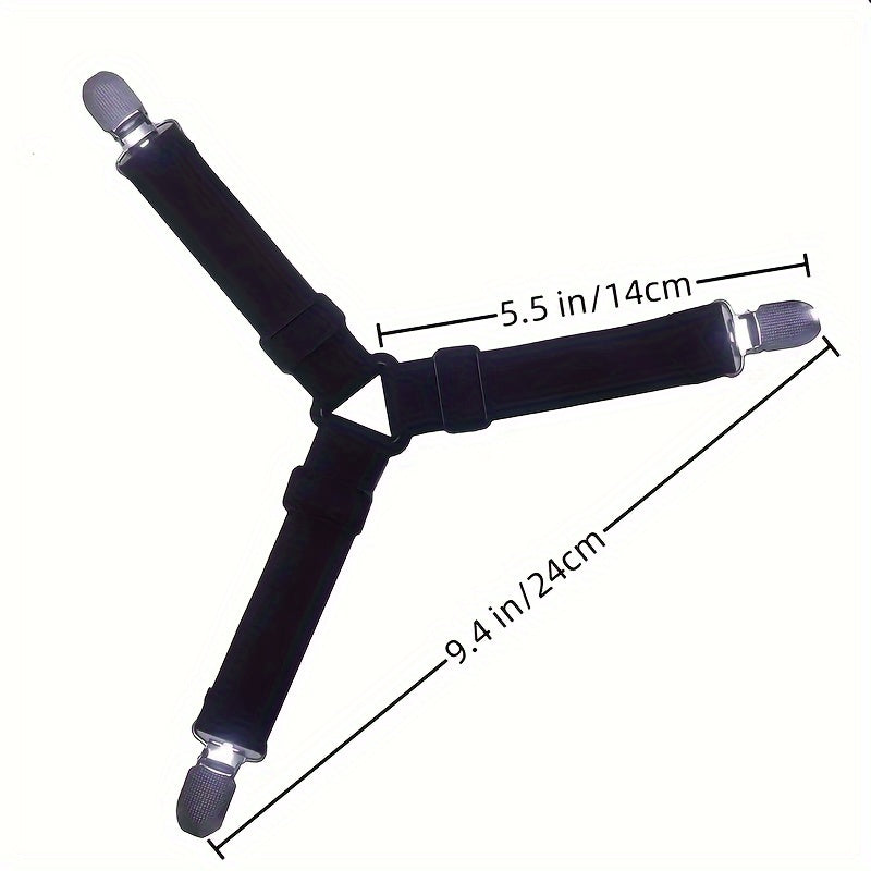 Set of 4 Adjustable Woven Bed Sheet Fasteners with Non-Slip Clips and Elastic Holders