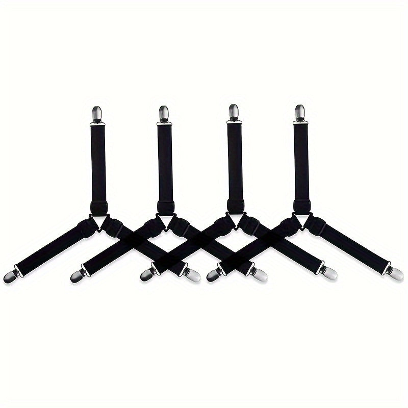 Set of 4 Adjustable Woven Bed Sheet Fasteners with Non-Slip Clips and Elastic Holders