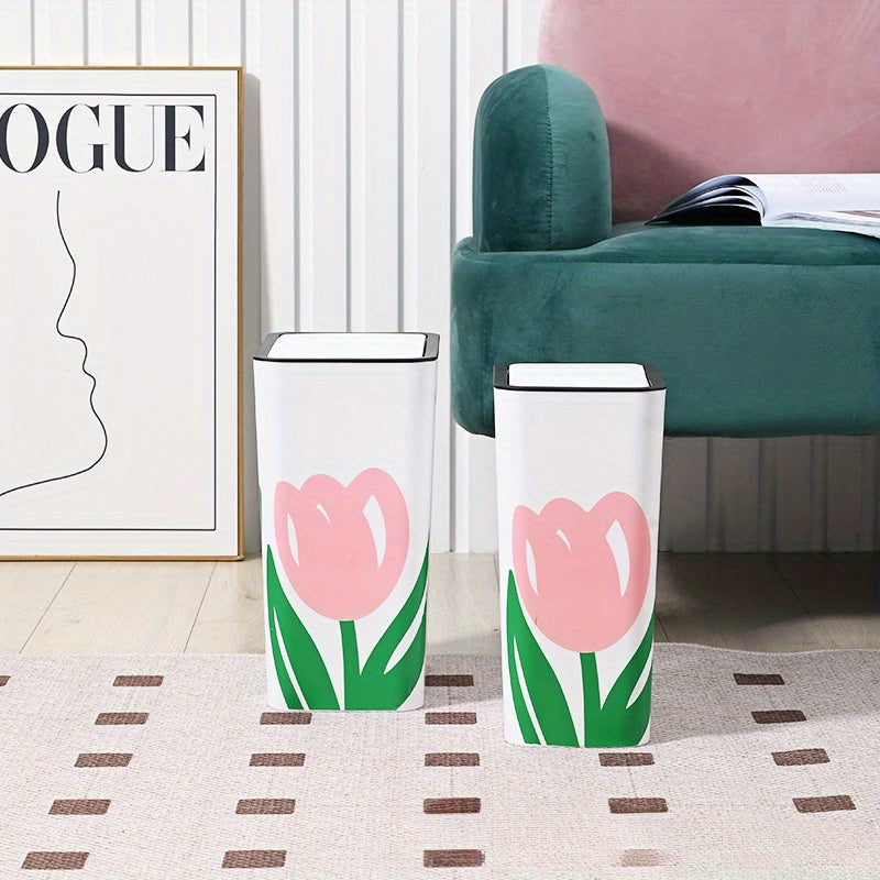 Tulip-Shaped Plastic Garbage Bin for Kitchen and Home Use, 10 Gallon