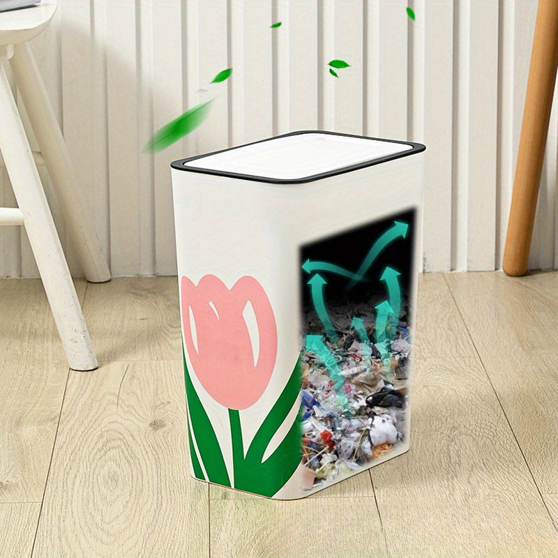 Tulip-Shaped Plastic Garbage Bin for Kitchen and Home Use, 10 Gallon