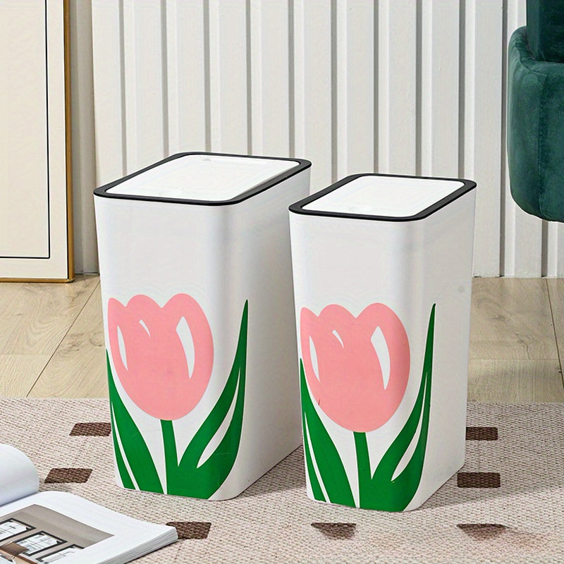 Tulip-Shaped Plastic Garbage Bin for Kitchen and Home Use, 10 Gallon