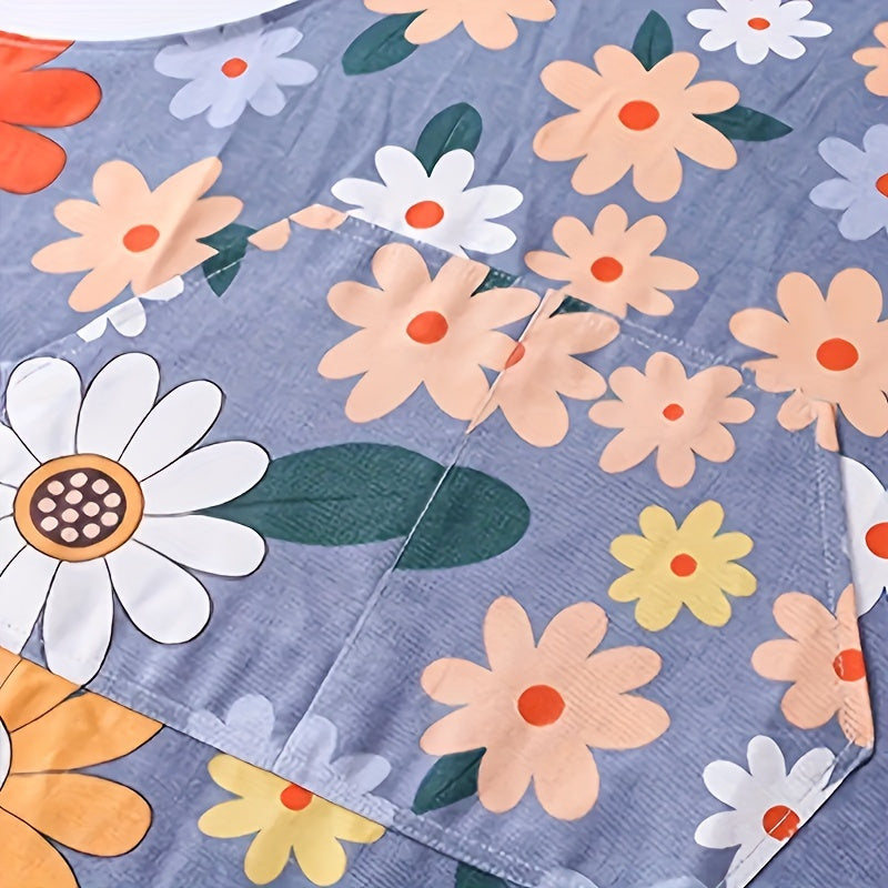 Gul naqshli suv o'tkazmaydigan va yog'ga chidamli apron, katta cho'ntak bilan - sozlanadigan, oshxona va bog'da foydalanish uchun oson tozalanadigan - 1 dona