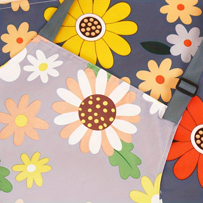 Gul naqshli suv o'tkazmaydigan va yog'ga chidamli apron, katta cho'ntak bilan - sozlanadigan, oshxona va bog'da foydalanish uchun oson tozalanadigan - 1 dona