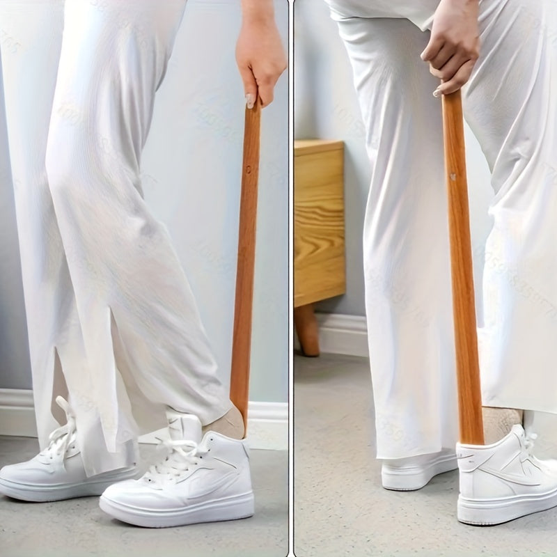Wooden Long Handle Shoe Horn with Magnet for Seniors and Pregnant Women
