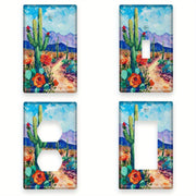 Cactus Wall Art Panels with Light Switch Cover for Bedroom or Kitchen Decor