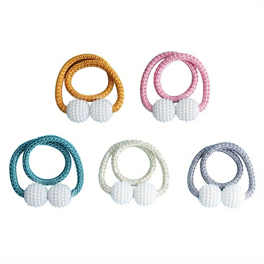 2pcs Pearl Rope Magnetic Curtain Buckle Home Office Decor Stylish Holdback
