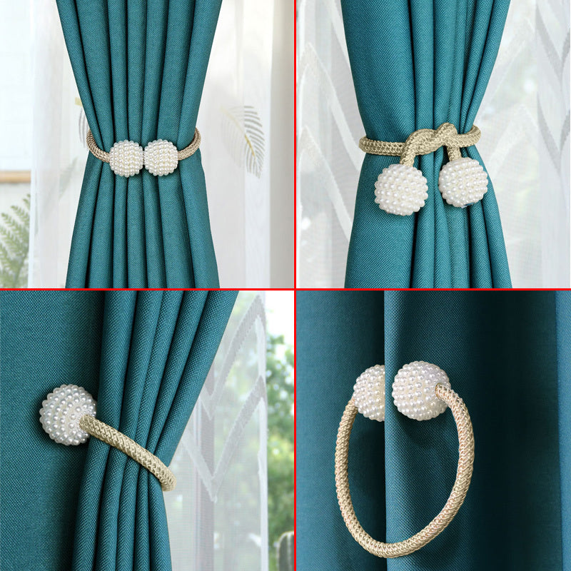2pcs Pearl Rope Magnetic Curtain Buckle Home Office Decor Stylish Holdback