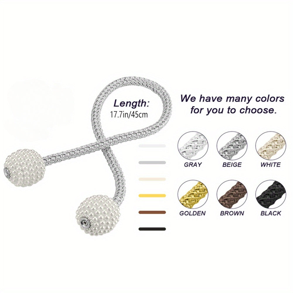 2pcs Pearl Rope Magnetic Curtain Buckle Home Office Decor Stylish Holdback