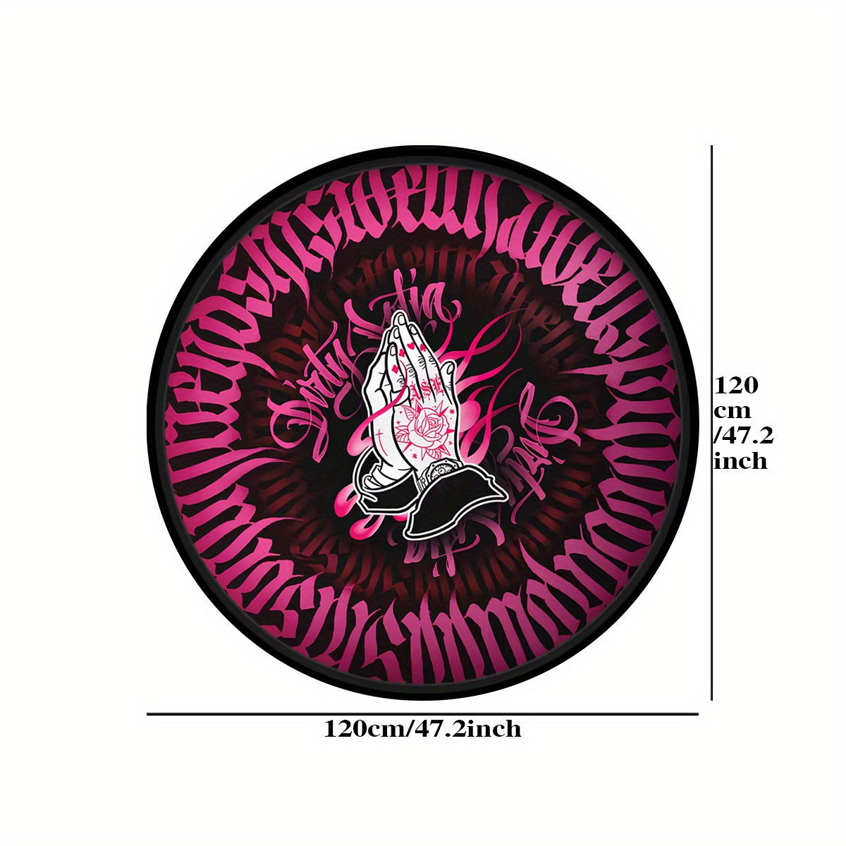 Pink Velvet Round Floor Mat with Praying Hands Design, Non-Slip, 6mm Thick