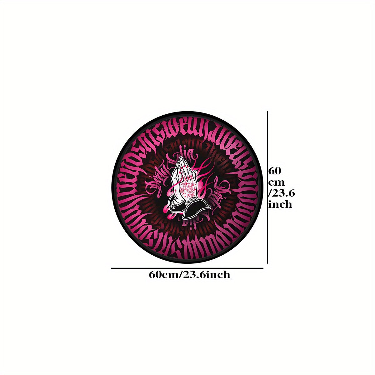 Pink Velvet Round Floor Mat with Praying Hands Design, Non-Slip, 6mm Thick
