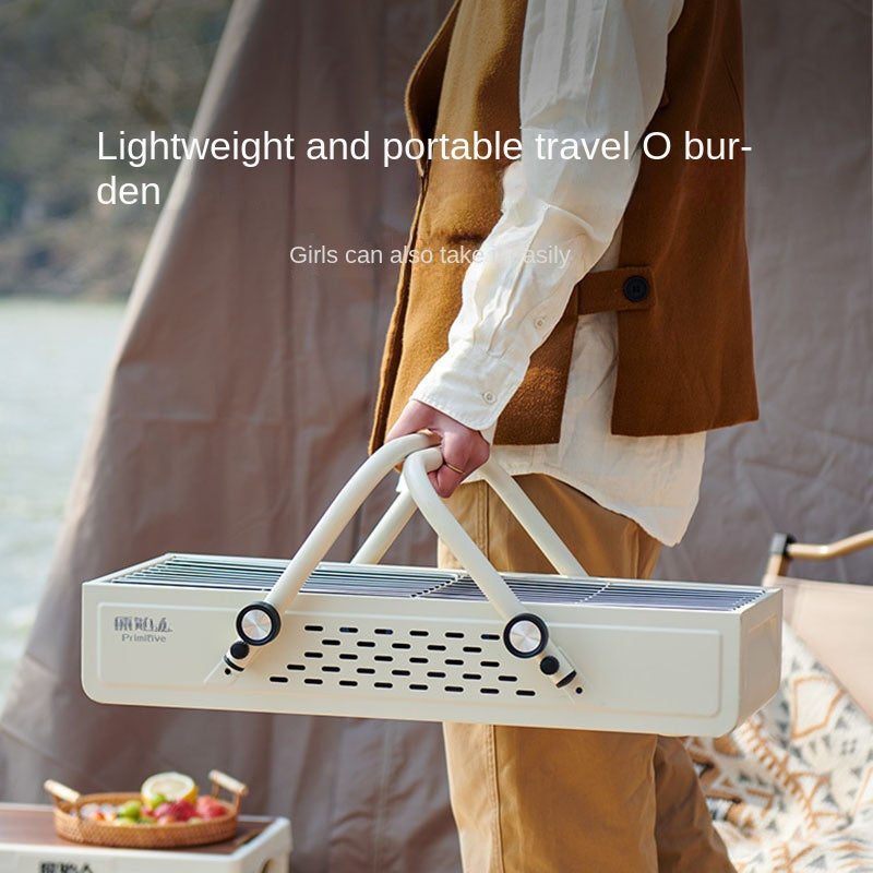 Tashqarida foydalanish uchun ideal portativ burilishli ko'mirli barbekyu grill.