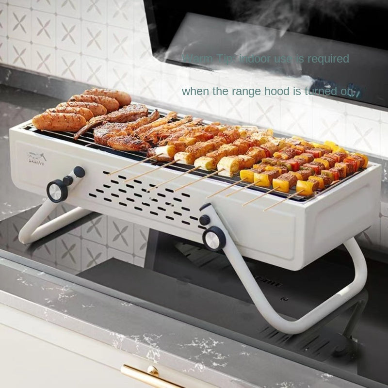 Tashqarida foydalanish uchun ideal portativ burilishli ko'mirli barbekyu grill.