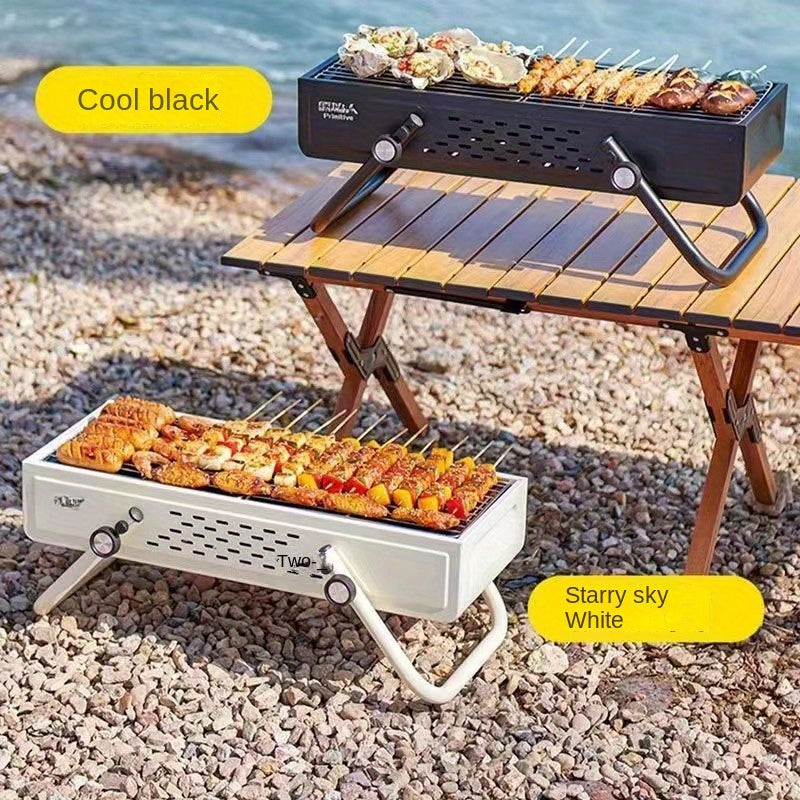 Tashqarida foydalanish uchun ideal portativ burilishli ko'mirli barbekyu grill.