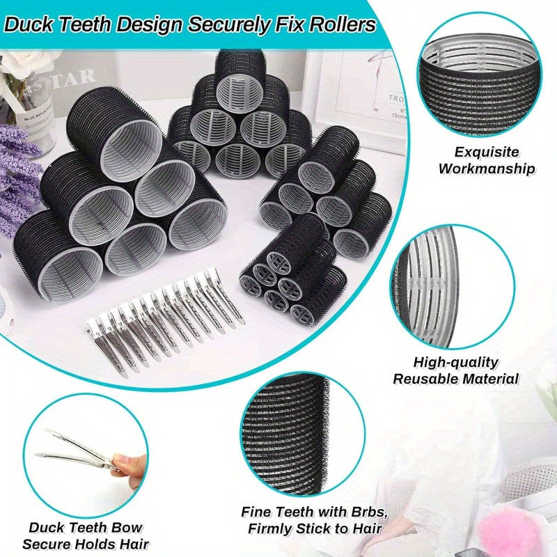 37-Piece Hair Styling Kit with 24 Self-Grip Curling Rollers 4 Sizes Clips and Storage Bag