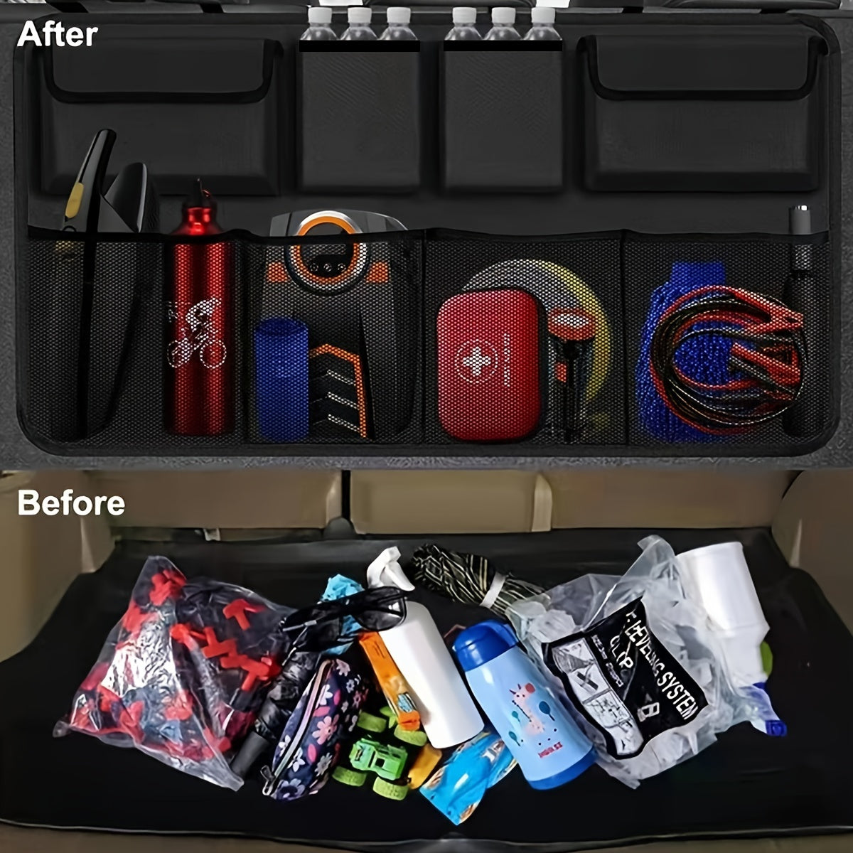 Organizador de asiento trasero para coche, bolsa de malla para almacenamiento, accesorios para maletero y asiento trasero