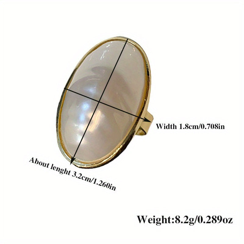 Zamonaviy Geometrik Usulda Stylish Faux Pearl Ring - Moslashuvchan O'lchov, Maxsus Tadbirlar Uchun Ideal, Ellips Shakli, Ochiq Shank, Trendy Aksessuar, Model J213