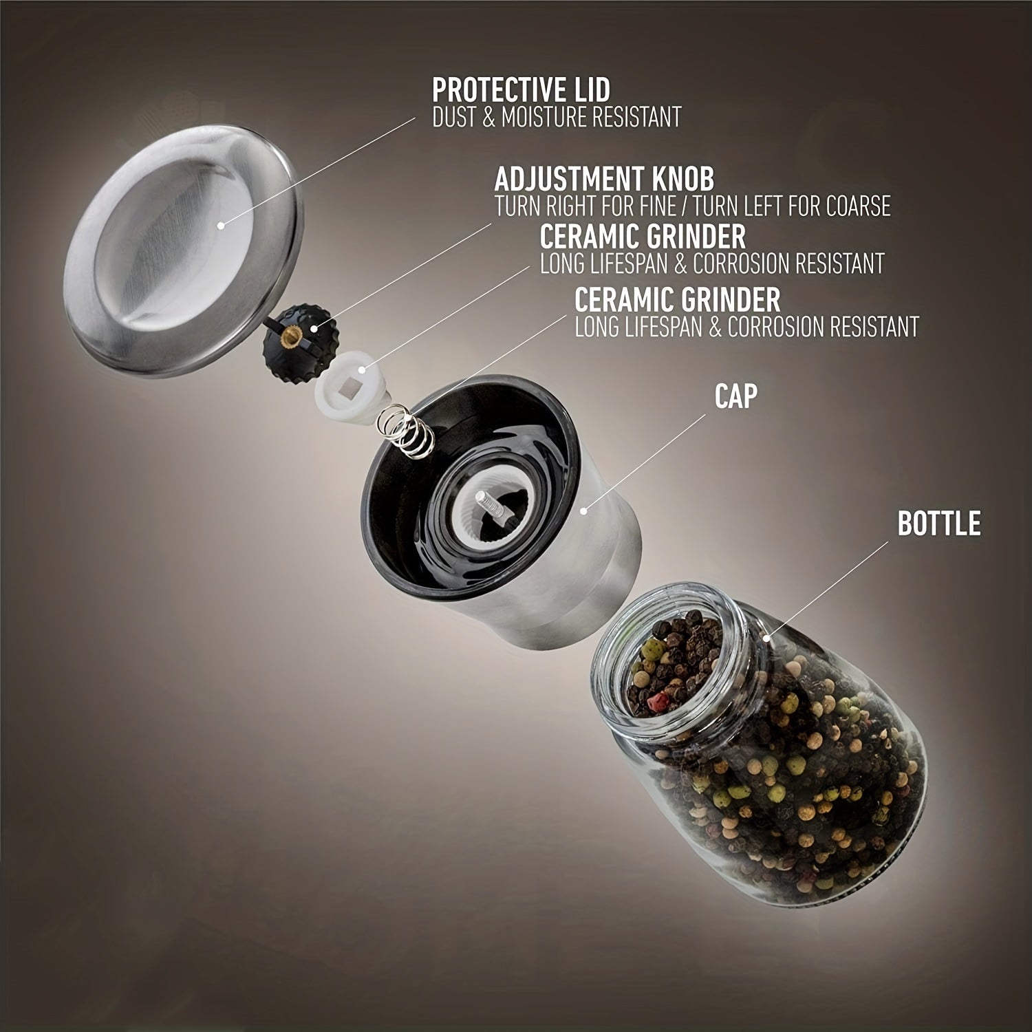 Adjustable Ceramic Core Grinder for Camping Hiking BBQ Kitchen Use