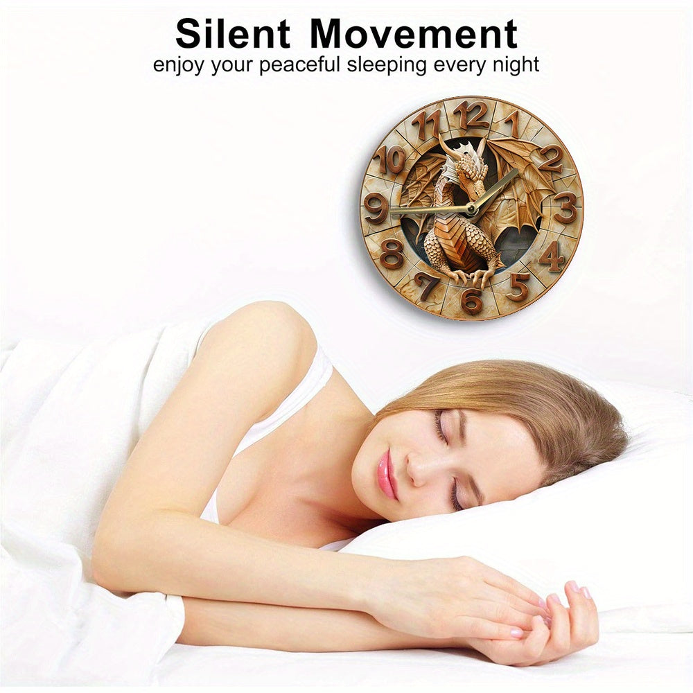 Dragon Wall Clock 20.32cm Aluminum 3D Effects Gold Hands Pet Lover Gift Autumn Decor