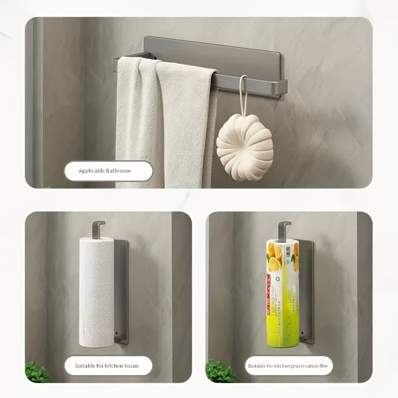 Wall-Mounted Storage Rack with Cling Film and Paper Towel Holders for Kitchen Bathroom