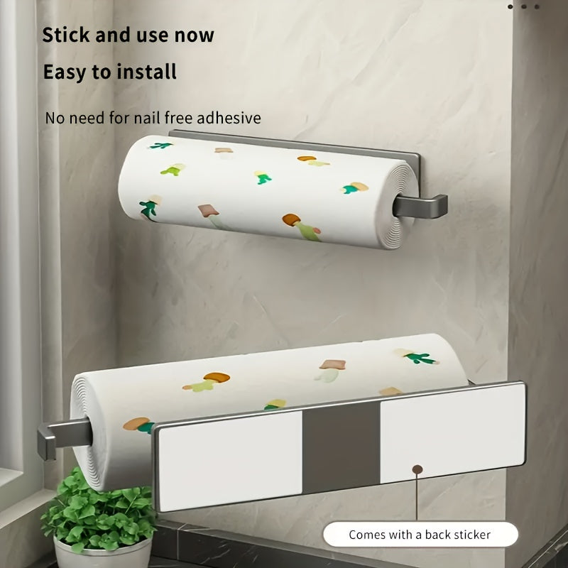 Wall-Mounted Storage Rack with Cling Film and Paper Towel Holders for Kitchen Bathroom