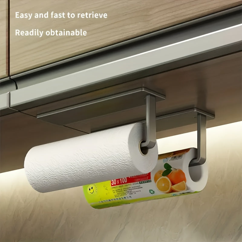 Wall-Mounted Storage Rack with Cling Film and Paper Towel Holders for Kitchen Bathroom