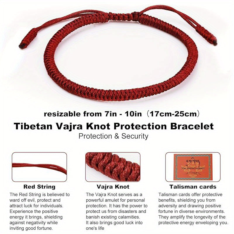 Unisex Tibetan Monk Dorje Knot Bracelet Adjustable Red String Spiritual Talisman Jewelry