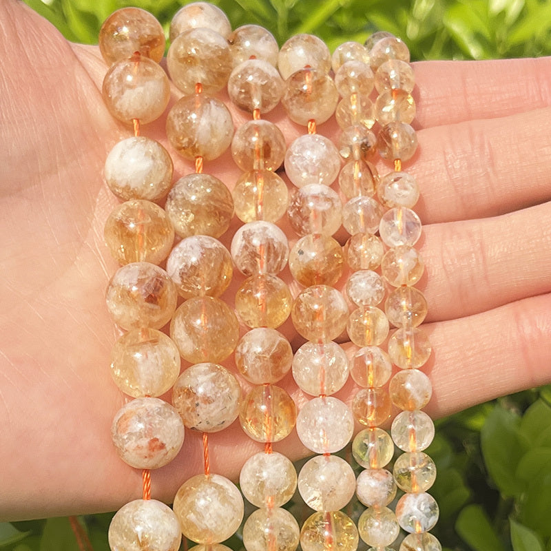 Cuentas de citrino natural, piedras de separación redondas para hacer joyería, paquete de 6/8/10 mm